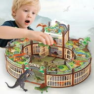 Detailed information about the product 215PCS Dinosaur Playground Toy Set 18 Realistic Dinosaurs, Build Your Own Dinosaur Park, Interactive Play with Openable Cage & Battle Station