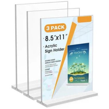 21.5x28 cm Acrylic Sign Holder 3 Pack,Clear Table Menu Display Stand Plastic Document Paper Holder Double Sided T Shape Sign Frame