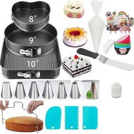 Detailed information about the product 216pcs Springform Cake Pan 8inch Heart 9 Round 10 Square 3 Shaped Pans Set Baking Tools Icing Tips Piping Bag Couplers Christmas Gift