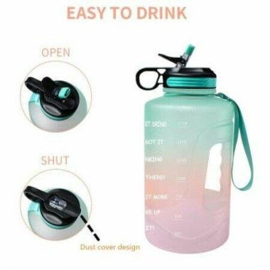 2.2-Liter Half Gallon Motivational Water Bottle With Time Markings & Straw BPA-Free (Blue)