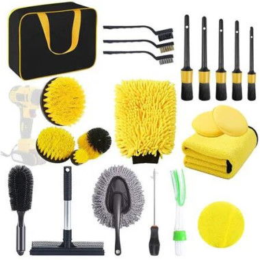 23 Piece Car Cleaning Brush Set Tire Interior Air Outlet Brushes Electric Drill Compatible (Electric Drill Not Included)