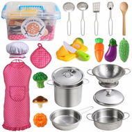 Detailed information about the product 23Pcs Kitchen Pretend Play Toys With Stainless Steel Cookware Pots And Pans Cooking Utensils Apron Chef Hat Cutting Vegetables Gifts For Kids