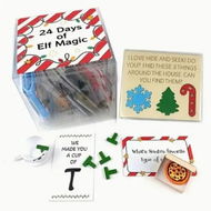 Detailed information about the product 24 Day Magic Elf Joke Kit Christmas Surprise Calendar with Hide Seek Props,Holiday Riddles Decorations Elf-Themed Party Supplies