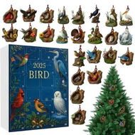 Detailed information about the product 24 Days Bird Christmas Countdown Calendar, 2D Flat Acrylic Birds Pendant Ornaments 2025 Holiday Scene Props for Festive Decoration