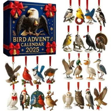 24 Days Bird Christmas Countdown Calendar, 2D Flat Acrylic Birds Pendant Ornaments 2025 Holiday Scene Props for Festive Decoration