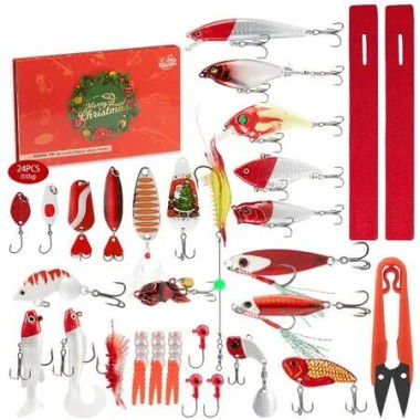 24 Days Fishing Lure Christmas Advent Countdown Calendar Set for Fishing Lovers and Hobbyists