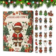 Detailed information about the product 24 Days Highland Cow Ornaments Christmas Countdown Calendar, 2D Acrylic Figurines Adorable Highlands Cows Advent Countdowns Acalendar