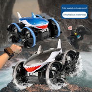 Detailed information about the product 2.4 GHz Amphibious RC Car Shark Remote Control Monster Truck Fits All Terrain 360 Rotating RC Boat Gifts For Kids. Color: Black.