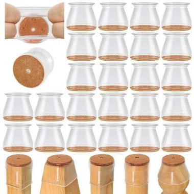 24 Pcs Chair Leg Floor Protectors for Hardwood Floors Silicone Covers to Protect Wood Tile Floors Felt Pads Furniture Leg Caps Non Slip Reduce Noise (Large-Clear)