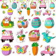 Detailed information about the product 24 PCS (Rabbit)12 Styles Easter Wooden Ornaments for Tree Easter Egg Gnome Bunny Chick Cutouts Wood Hanging Ornament Spring Easter Wooden Slice Decor