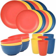 Detailed information about the product 24 Piece Plates and Bowls Sets of 6,Unbreakable Wheat Straw Dinnerware Sets,Plastic Dish Set,Outdoor Kitchen and Apartment Dinning Essentials,MultiColor