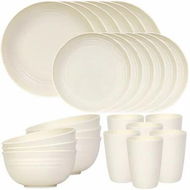 Detailed information about the product 24 Piece Plates and Bowls Sets of 6,Unbreakable Wheat Straw Dinnerware Sets,Plastic Dish Set,Outdoor Kitchen and Apartment Dinning Essentials,White