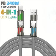 Detailed information about the product 240W 4-in-1 USB C Super Fast Charge Cable With Breathing Light,Multi-Charging Cable Color Grey