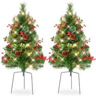 Detailed information about the product 24.5In Outdoor Pathway Christmas Trees,Battery Operated Pre-Lit Holiday Decor w/LED Lights,Red Berries,Pine Cones,Set of 2