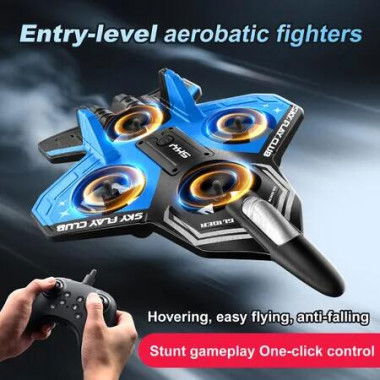 2.4G 4CH RC EPP Foam Fighter Plane 360 Degrees Stunt Tumbling,One-Key Takeoff,LED Lights Best Kids Toy Gift Color Blue