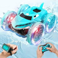 Detailed information about the product 2.4G Remote Control Boat Car Amphibious with Lights 4WD Gesture Hand Controlled Water Beach Pool Toys Gifts for Kids Pool Toys Light Blue and Green