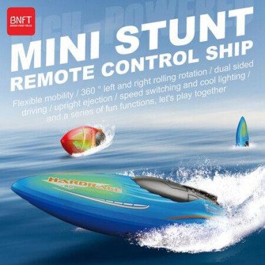 2.4GHz RC Boats Mini Double-sized Stunt Upright Remote Control Ship 360 Degree Ratation Roll wit Lights for Adults & Kids (Blue)