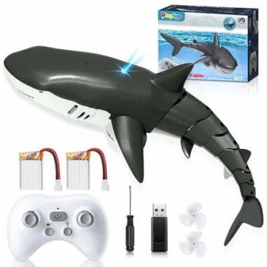 2.4Ghz Remote Control Shark Toys for Boys Kids,Highly Realistic Shark Pool Toys,RC Boat Outdoor Water Toy with Light and Spray Water 2 Batteries Ages 6+