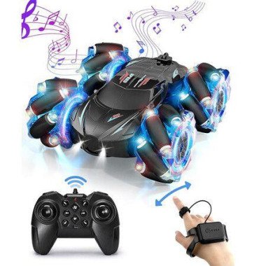 2.4GHz Remote Control Stunt Car, 4WD Gesture Sensing with Cool Light and Music, Double Sided RC Cars with 360Â° Flip for Kids Ages 6-12 Years, Gifts Birthday Toy Cars (Blue)