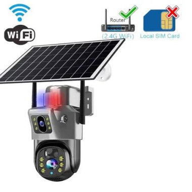 2.4GWifi security Camera Solar Panel Dual View Human Detection Two-Way Voice Red Blue Light Alarm Full Color Night Vision 360 Rotation APP Remote