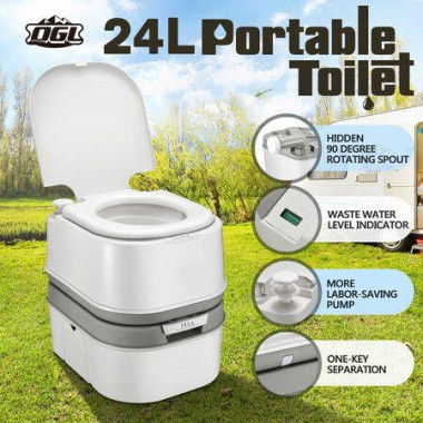 24L Portable Toilet Camping Travel Mobile Porta Potty White And Gray 44.5x35x44cm