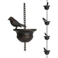 Detailed information about the product 2.4Meter Mobile Birds on Cups Rain Chain for Outside, Rain Chains for Gutters Downspouts, Dark Bronze