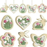 Detailed information about the product 24p 2D Flat Wooden Easter Hanging Decorations Set Rabbit Easter Ornaments Spring Party Wreath Home Decor