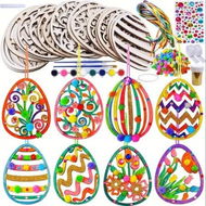 Detailed information about the product 24pcs DIY Wooden Easter Egg Craft Kit Paint Your Own Colorful Egg Ornaments with Floral and Zigzag Patterns For Easter Activities and Home Crafting