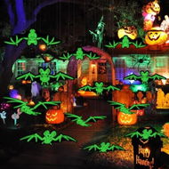 Detailed information about the product 24Pcs Halloween Hanging Bats Decorations,Large Plastic Flying Bats With Realistic Glowing Skeleton Bats For Halloween Outdoor Indoor Decor