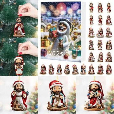 24PCS Jesus Pendant Christmas Advent Calendar 2D Acrylic 24 Christmas Advent Calendar Countdown Pendant For Christmas Tree Decoration