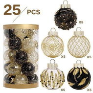 Detailed information about the product 25 Pcs 6 Cm Christmas Ball Ornaments Tree Pendants Shatterproof Stuffed Decoration For Xmas Wedding Party (black & Gold)