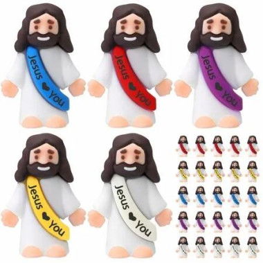 25 Pcs Little Jesus Figures Original Design Jesus Love You Mini Rubber Jesus Toys to Hide and Seek Religious Party Favors Sunday School Baptism Gifts