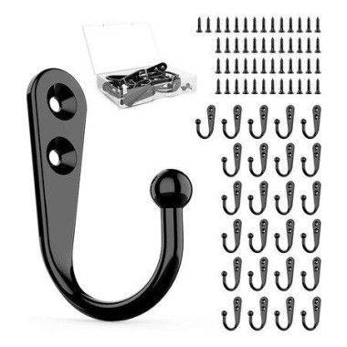 25 Pieces Black Hooks For Hanging Hat Towel Key Robe Coats Scarf Bag Cap Coffee Cup Mugs