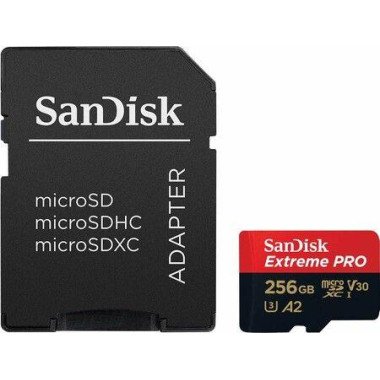 256GB Extreme PRO microSD UHS-I Card with Adapter C10, U3, V30, A2, 200MB/s Read 140MB/s Write