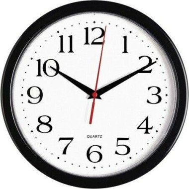 25cm Round Easy-to-Read Quartz Battery Powered Wall Clock For Home Office Or School Black