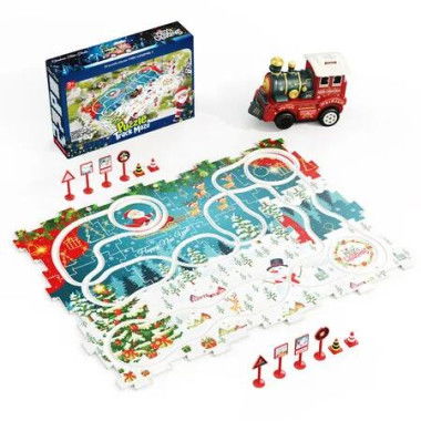 25Pcs Puzzle Racer Train Set Toys, Christmas Toy-Theme Puzzle Track Play Set with a Christmas Train