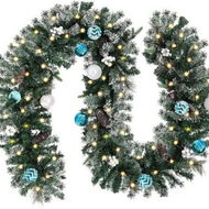 Detailed information about the product 2.7M Christmas Garland with Silver Blue Ball Ornaments and Pine Cones for Christmas Holiday Party Decorations