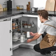 Detailed information about the product 28 2 Tier Kidney Shaped Chrome Corner Organizer Lazy Susan Cabinet Blind