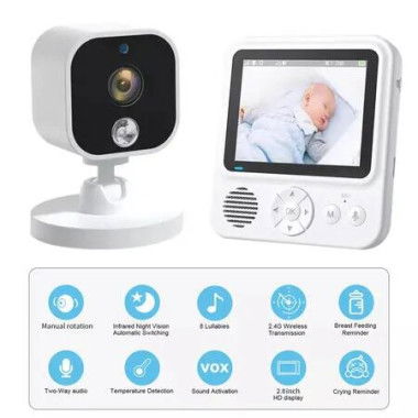 2.8 Inch 1080P Wireless Baby Monitor with Camera,Two-Way Talk Audio Video,IPS Screen,Baby Cry Sound Temp Detection For Babysitter