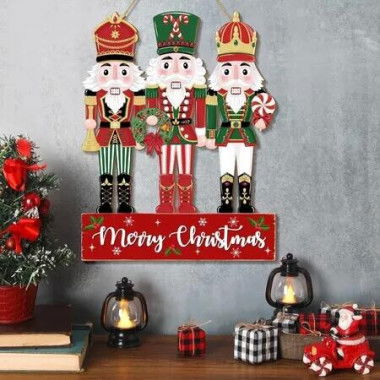 28cm*36cm*0.5cm Christmas Nutcracker Door Decorations Hanging Wooden Sign Front Indoor Outdoor Wall Tree Holiday Party Christmas Birthday Gift