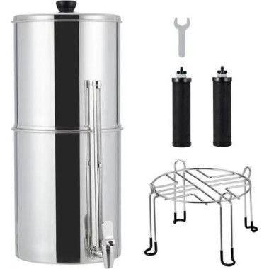 2.9 Gallon Gravity-fed Water Filter System, Stainless Steel Countertop Filter System with 2 Filters and Stand, Reduce 99% Chlorine