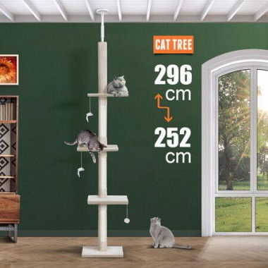 296cm Tall Cat Scratching Post Sisal Scratcher Pole Climbing Tree With Perches Hanging Toys