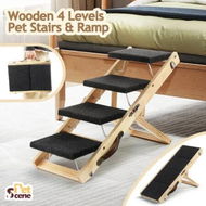 Detailed information about the product 2in1 Pet Stairs Ramp Staircase Foldable 4 Steps Dog Wooden Ladder for Bed Car Couch with Non Slip Carpet