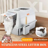 Detailed information about the product 2in1 XL Cat Litter Box Kitty Enclosed Stainless Steel Potty Pan Semi Covered Toilet Modular Tray High Sided Furniture with ABS Lid Carbon Filters