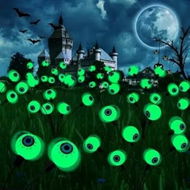 Detailed information about the product 2Packs 8LEDs Halloween Decorations Solar Power Eyeball Lights Swaying Wind Waterproof Solar Halloween Outdoor Lights Garden Yard Haunting House COL.Green