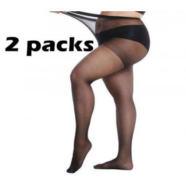 2Pairs Plus Size XXXL 20D Control Top Tights Ultra-Soft Panty Hose Black