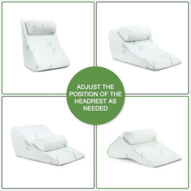 2 Pcs Bed Support Wedge Pillow + Headrest Memory Foam Anti-Bacteria/Dust/Mite Bamboo Cover.