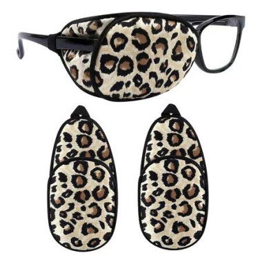 2Pcs Eye Patches for Men Women, Eye Patch for Glasses Silk Patch for Lazy Eye Amblyopia Strabismus and After Surgery, Leopard
