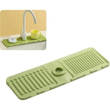 2Pcs Faucet Mat for Kitchen Sink, Premium Silicone Splash Guard with Fast Drying Properties, Green