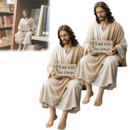 Detailed information about the product 2Pcs Jesus Resin Desk Companion Figurine,Handmade Sitting Design Jesus Christ Statue,I Am with You Always Sign Jesus Statue Decor,Home Office Table Decor